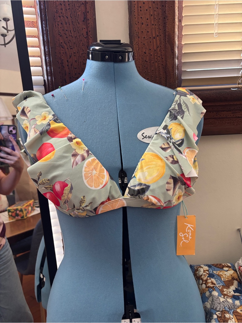 Kona Sol Sage Green Citrus Floral Ruffle Crop Top